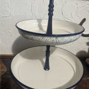 Elegant Two-Tier Blue and White Serving Stand